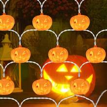1 件闪烁南瓜 LED 灯串，节日装饰灯适用于万圣节、圣诞节、办公室、餐厅和派对、婚礼装饰、卧室和客厅氛围灯万圣节装饰灯家居装饰派对装饰万圣节装饰房间装饰万圣节花园装饰礼物仙女