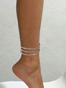1pc Simple Flexible Rhinestone Leg Foot Chain Anklet For Women, Elegant Vintage Layered Foot Jewelry Can Be Wrapped And Styled Freely, Suitable For Daily Wear And Summber Beach Holidays Gift