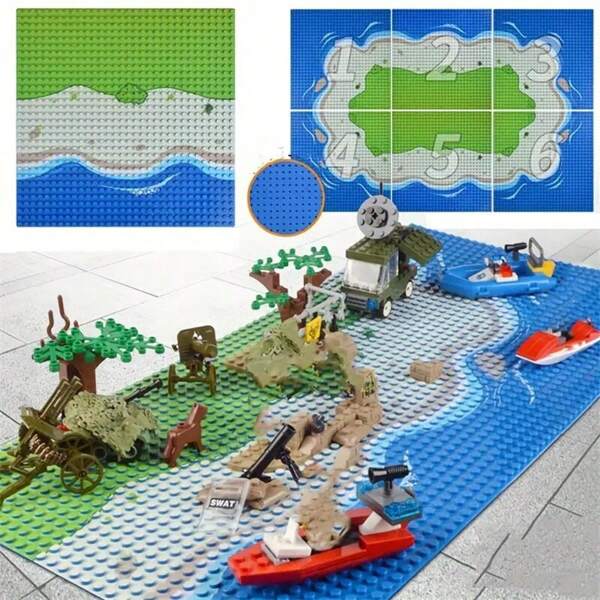 Printed Forest Ocean River Island Beach Landscape Base Plate - Small Grain Building Blocks Pieces Puzzle Toy Accessories [Classic Bricks Building Blocks Base] 1pc 32x32 Baseplate, Classic Bricks Parts, Building Blocks Jungle Forest Ocean Base Board Accessories, Halloween/Thanksgiving Day/Christmas Gift