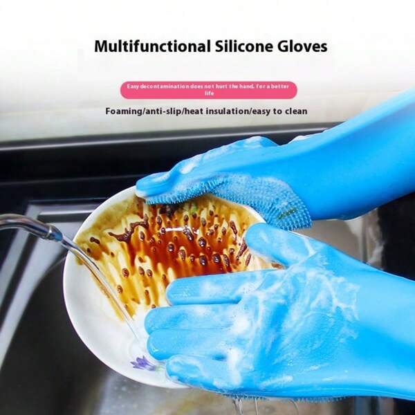 1 Pair Silicone Rubber Gloves, Household Waterproof Dishwashing Gloves For Kitchen, Pet Bathing, Cleaning
