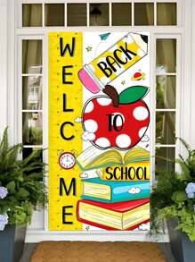 1pc Back To School Hanging Curtain - Featuring Book, Apple, Stationery Patterns, Polyester Material, Suitable For Classrooms, Study Rooms, Library Entrances - No Power Needed, Multi-Functional Party & Event Decor, Classroom Decoration