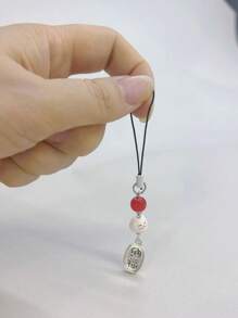 1 pieza Maneki-Neko (Gato de la Suerte) Amuleto para Teléfono con Cuentas Rojas - Amuleto Tradicional Feng Shui del Gato de la Suerte para Teléfono - Colgante de Amuleto Japonés Propicio