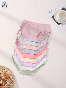 9件装女士三角内裤低腰无缝三角裤纯色舒适内衣内裤