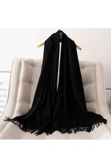 Stylish Casual Winter Scarf 230g With Fringes - 黑色 - 查看 2