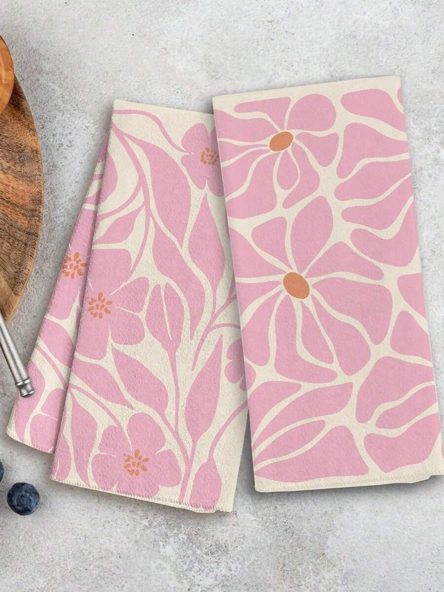 2 Pcs Boho Floral Kitchen Towels, Set Of 2 - Floral Hand Towels Dish Towels, Decorative Kitchen Towels, 16*24 In - Hồng - Xem 1