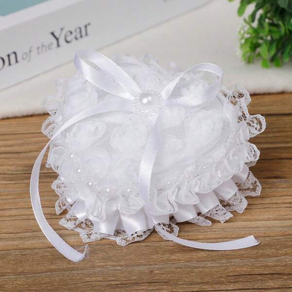1pc Lace Edged Plastic Heart Shaped Ring Box, Portable For Proposal, Wedding Party, Dating, New Flower Girl Ring Box