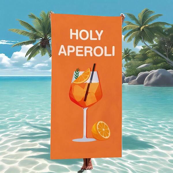 1 pieza Toalla de playa "Holy Aperol" - Esterilla de playa de poliéster liviana y de secado rápido con un diseño vibrante de Aperol Spritz, excelente para fitness, viajes y regalos de playa, accesorios de playa | Toalla de playa alegre | Tela de secado rápido, toalla de playa, artículos esenciales de playa