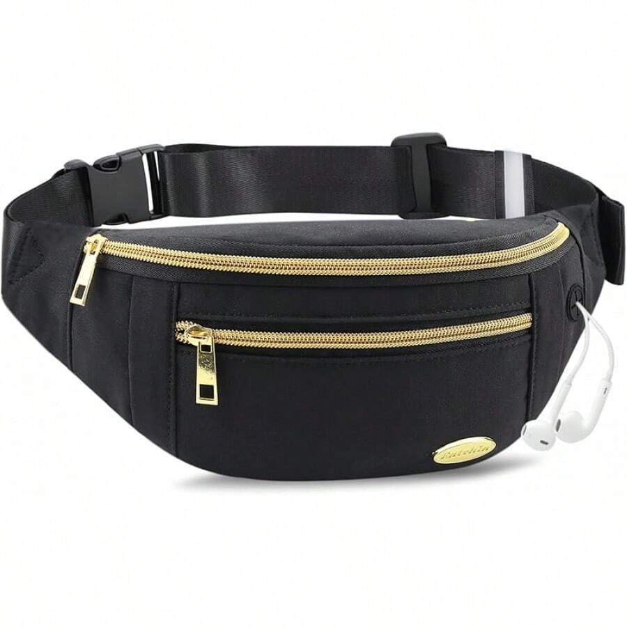 Entchin Fanny Pack Women Men,Crossbody Belt Bag With 4-Zipper Pockets,Adjustable Waist Bag Pack,One Of Most Popular Travel Essential Gifts Walking,Traveling,Cycling - Mini Black - 查看 1