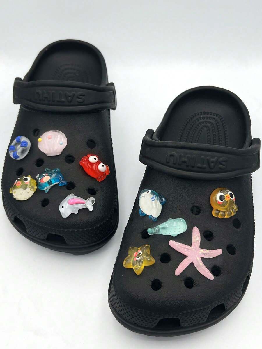 11pcs Cute Ocean Themed Decorative Shoe Charms - Lively Accent To Brighten Up Summer Footwear - Mint Blue - View 1