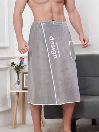 1pc Coral Soft & Absorbent Wearable Bath Towel For Men, Coral Fleece Bath Towel, Adult Oversized Soft Robe Style, Korean Personalized Wrap Towel For Students Back To School