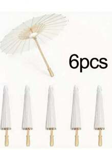 Set de 6 paraguas de papel blanco con mango de madera, sin plumas, sin electricidad, para decoración de despedida de soltera, accesorios para fiestas de boda, y fotografía
