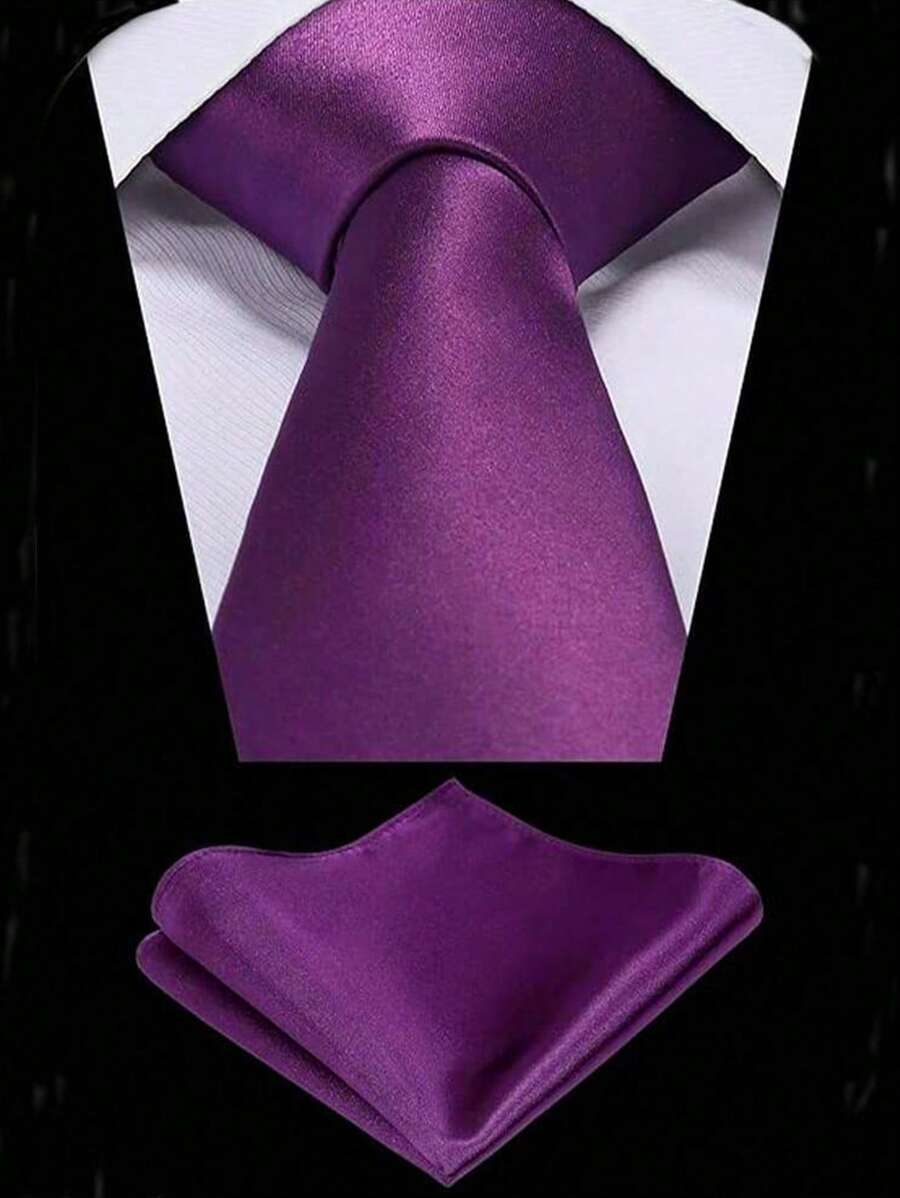 1 Set Men Solid Color 8cm Necktie & Pocket Square Set, Satin Tie And Handkerchief Suit, Business Tie Men Necktie