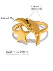 1pc/2pcs Retro Moon Star Open 18k Gold Plated Stainless Steel Ring Women Men Punk Fashion New Gold And Silver Geometric Knuckle Ring Set Jewelry Gift