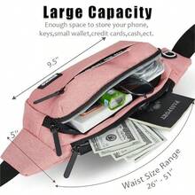 Gran Riñonera Cruzada para Mujeres y Hombres, Bolsa de Cinturón con 4 Bolsillos con Cremallera para Viajes, Correr, Senderismo, Entrenamiento, Pasear Perros, Deportes al Aire Libre, Pesca, Bolsa de Cintura que Lleva Todos los Teléfonos - Negro (4 bolsillos con cremallera) - Ver 10