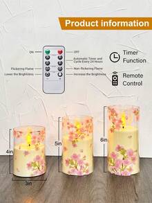 1/3 Sets Sakura Floral Artificial Candle Sticks, LED Flameless Candles With Remote And Timer, Flower Decor Pillar Candles, Home Decor Desk Accent - trong suốt - Xem 6
