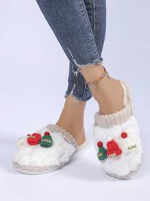 Christmas Hat Slippers, Women Fluffy X-Strap Platform Slides, Comfy Soft Open-Toe Non-Slip Indoor Slippers, Home Shoes