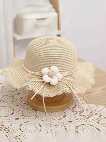 1 pieza Sombrero de paja de verano para niñas, sombrero de playa con ala grande y protección solar para princesa