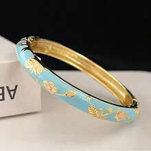 1 pieza Nuevo brazalete estilo bohemio de esmalte cloisonné con flores doradas, joya adecuada para mujeres y niñas - Pulsera cloisonné esmaltada con estampado floral - Ver 15