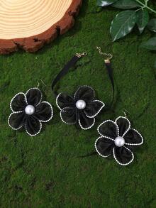 3pcs/Set White Lace Floral Earrings Necklace Jewelry Set, Daily & Holiday Accessories - White - View 15