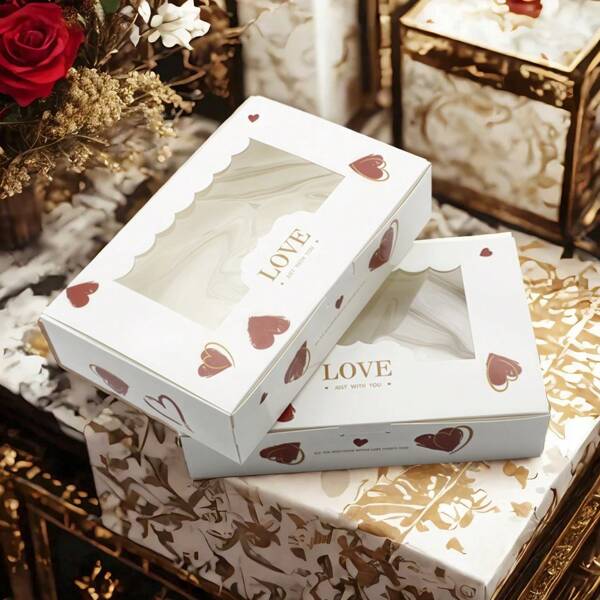 10pcs Large Heart Shaped Wedding Party Favor Boxes, Transparent Window Gift Boxes For Candy, Chocolate, Cake, Birthday, Wedding, Party Decorations