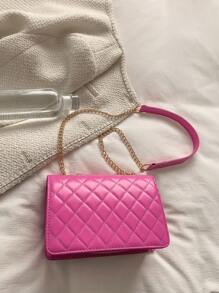 1 pezzo Borsa a tracolla quadrata mini in pelle PU imbottita di colore unito con decorazioni in metallo nero per donne