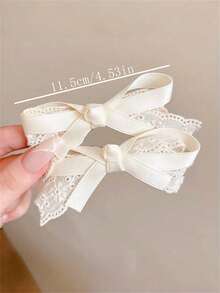 2/4/10pcs Set Beige Lace Bow Hair Clips, Vintage Elegant Alligator Clip, Gentle Bangs Side Clip, Girls Hair Accessories - 2pcs - View 2