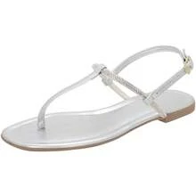 Sandália Feminina Rasteira Tropical Para Festa - Prata - Visão 1