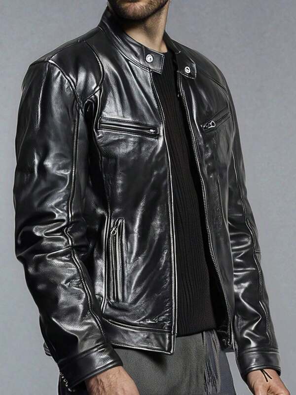 Herenmode Casual PU leren jas, lange mouwen, Urban Black jas, cadeau voor vrienden, echtgenoot, vriend