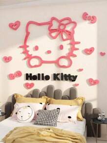 Sanrio 1PC Sanrio 3D Acrylic Wall Decal - Pink 3D Hello Kitty, Big Ear Dog Bedroom Decor, Anime Theme Wall Sticker For Room, Living Room, Bedroom Or Living Space, Cute Cartoon Design With Heart Shaped Embellishment, Hello Kitty Room Decor