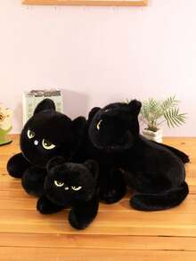 Cute Lying Black Cat Plush Toy, Made Of Soft Plush Fabric, Great Gift For Girlfriend, Valentine's Day, Birthday, Party, Playful Design, Durable Stitches, Adorable Home Decor, Suitable For Room, Dorm, Office Or Sofa, Lovely Plush Animal
