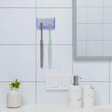 Toothbrush Holder Wall Mounted With Cover For Bathroom, 2 Slots Toothbrush Storage Organizer For Shower, Self Adhesive Toothbrush Hanger Rack For Dorm, Cabinet (White) - 清澈的藍色 - 查看 4