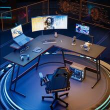 L-Shaped Gaming Desk 58 Inches Corner Office Desk With Removable Monitor Riser, Pink - Black - View 7