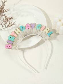 1pc Golden Tone Macaroon Mix-Color Letter Decor Headband For Birthday Girls