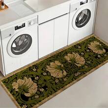 1pc Green Floral Entryway Doormat - Vibrant Indoor Plant Design With Gold Accents, Linen-Rubber Material, Great For Porch Decor And Housewarming Gifts, Essential Decorative Doormat | Floral Pattern Rug - Multicolor - View 14