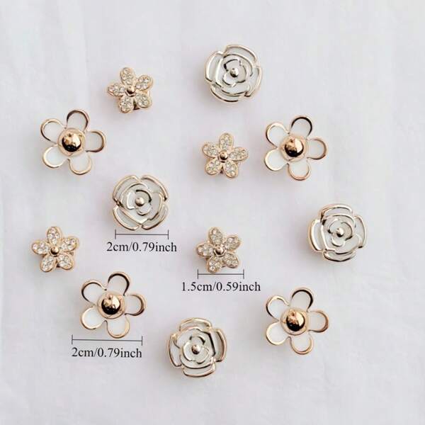 12pcs Golden Floral Shoe Charms - Durable ABS, Hollow Design, No Battery Needed, Perfect For Sneakers, Sandals & Slippers, DIY Shoe Accessories For Mother'S Day, Christmas, And More, Shoe Accessories|Floral Shoe Charms|Hollow Charms