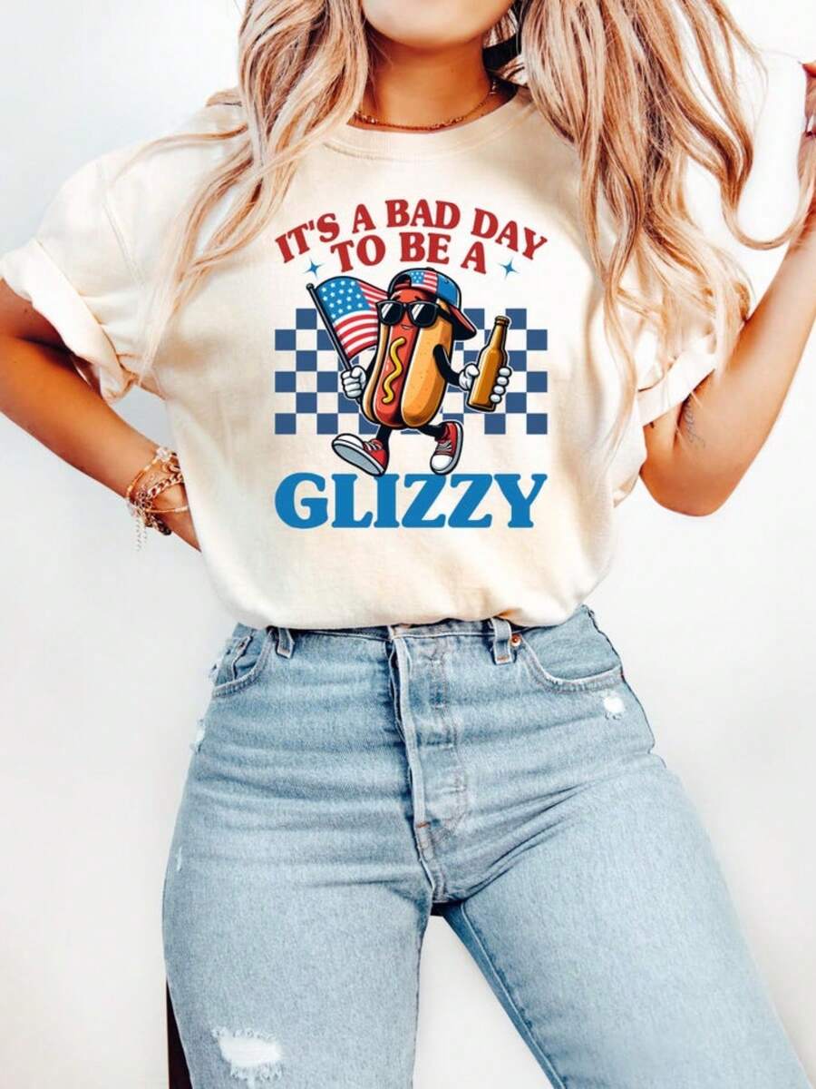 It's A Bad Day To Be A Glizzy Shirt, Makes Me Want A Hot Dog Real Bad Shirt, Independence Day Tee, Funny 4th July Shirt, Hot Dog Lover Shirt - 白色 - 查看 1