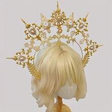 1 Piece Baroque Style Headband, Gothic Crown With Faux Pearl Decoration, Prom Party Hair Hoop Headdress