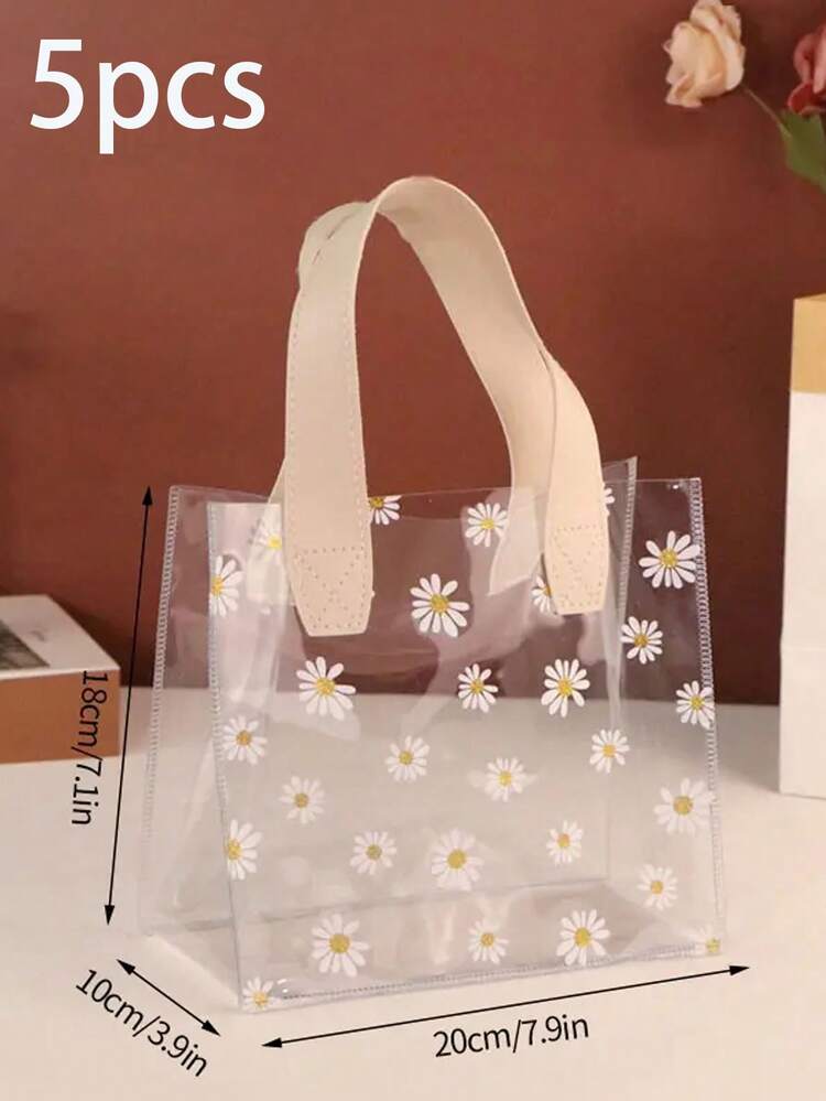 5pcs Daisy Printed Gift Bags, Transparent Pvc Gift Packaging Bags, Convenient Hand-Held Gift Bags, Suitable For Weddings, Small Business, Shopping, Parties, Birthday Parties And Other Holiday Gift Packaging, Valentine's Day Gifts, Holiday Gifts. - Daisy Gift Bag - View 22