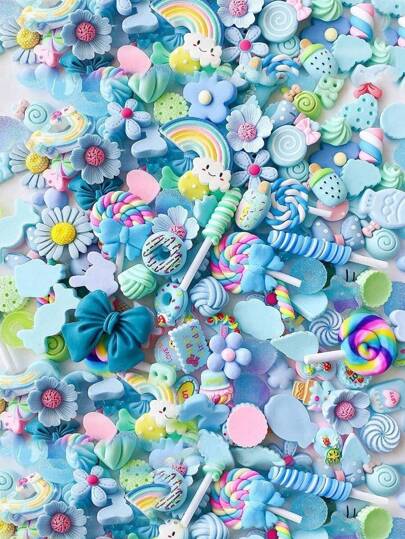 10/20/30/40/50/60/100New Random Mixed Resin Pendant Cute Pendant Set Summer Phone Case Decoration, Charming And Cute Set, Bulk Mixed Resin Flat Plate Charm Supply DIY Handicraft Decoration Scrapbook Halloween And Christmas