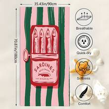 1 件沙丁鱼速干沙滩巾 - 柔软、吸水、轻便，带有有趣的卡通沙丁鱼罐头设计 - 非常适合游泳、冲浪、露营和旅行必需品、冲浪配件 - 珊瑚橙 - 查看 14