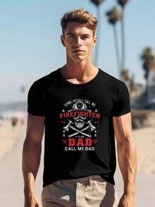 Firefighter Dad T-Shirt - 220g Cotton Tee For Hero Dads - Some Call Me Firefighter, I'm A Dad - Father's Day Gift For Fireman Dads - Axe Helmet Graphic Tee 0001 - Black - View 1