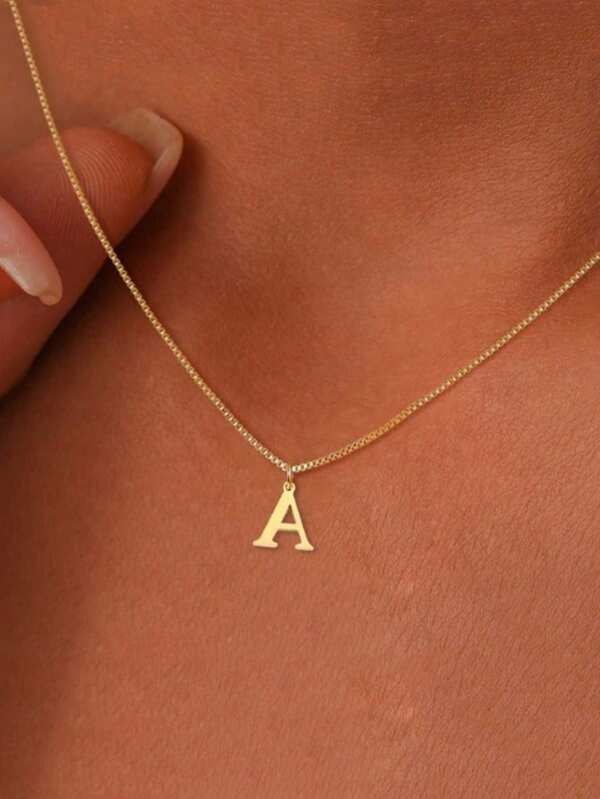 Collana con ciondolo a lettere in acciaio inossidabile stile bohémien, collana fai-da-te con perle sintetiche, perle, collana girocollo gioiello donna