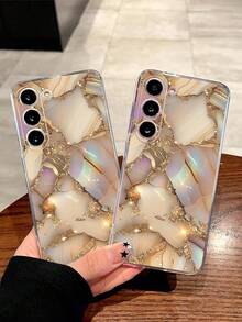 1个金色大理石纹裂纹透明软手机壳，适用于三星Galaxy A04e/12/A13/A14/A34/A50/A52/A53/A54/S21/S22/S23/S24/S25/S25，超强防水防震防摔防刮，国际版，非国内版 - 無色 - 查看 3