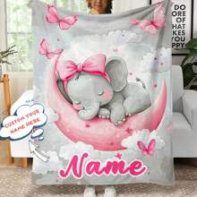 1 Peça Cobertor Personalizado com Foto/Nome - Flanela Bege Suave, Impressão Digital, Cinza Claro, Padrão de Elefante e Borboleta Rosa, Perfeito para Presente Personalizado, Decoração de Quarto e Noite Aconchegante, Durável, Respirável, Leve, Lavável, Engraçado, Fofo, Amor, Macio, Confortável, Elegante, Simples, Personalizado, Único, Presentes Ideais para Ele, Presentes Ideais para Ela, Ele, Ela, Namorado, Namorada, Pai, Mãe, Família, Amigos, para Aniversários, para o Dia das Mães, para Aniversários, para o Dia dos Namorados, para a Formatura, para o Dia dos Pais, para Casamentos, para Inauguração da Casa, Sofá, Cama, Carro, Sala de Chá, Quarto, Banheiro, Sala de Estar, Sala de Jantar