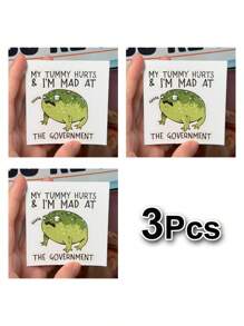 1/3pcs "My Tummy Hurts I'm Mad At The Government" Humorous And Sarcastic Stickers, Cartoon Funny Frog Picture, Suitable For Laptop, Water Bottle, Journal, Skins, Guitars, Helmets, Office Supplies, School, Skateboards, Luggage, Water Bottle, And Other Funny Decal,School Supplies,Back To School