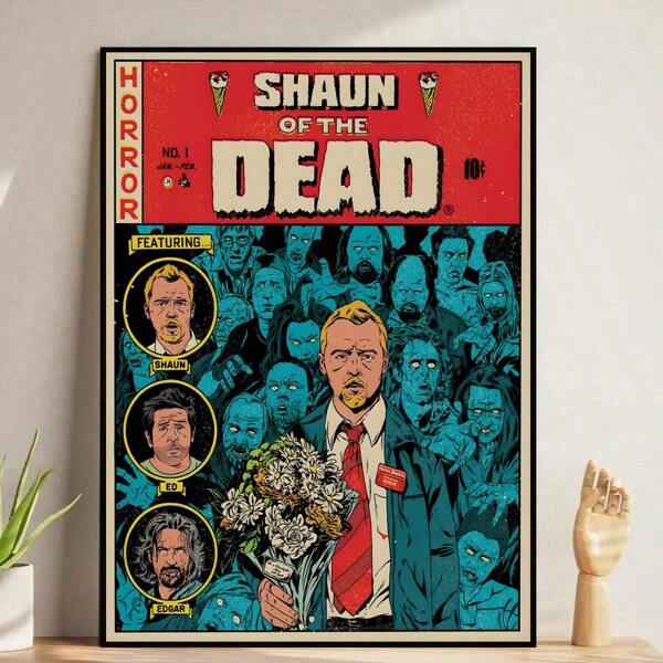 1 Pc Shaun Of The Dead Popular Movie Canvas Poster, Zombie Comedy Movie Art Prints, Funny Wall Art Decorations, Cult Movie Memorabilia Modern Living Room Bedroom Clubhouse Frameless Decorative Art