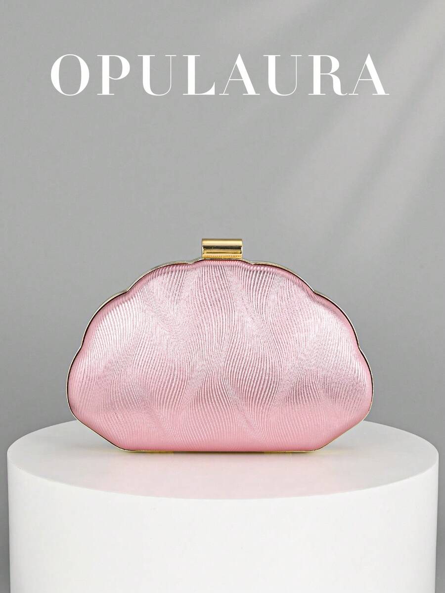 OpulAura 女士简约贝壳造型奢华皮革派对手拿包 - 优雅迷人的晚礼服包，适合华丽夜晚外出、正式派对、浪漫婚礼，配有可拆卸链条 - 粉色 - 查看 1