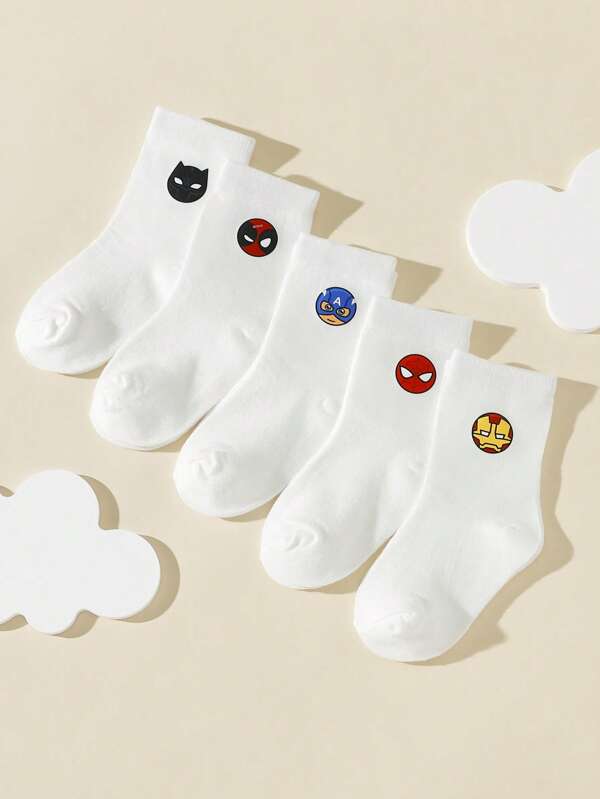 5Pairs Kids Logo Design Breathable Mid-Calf Sports Socks, All Season