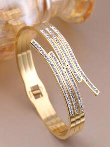 3pcs Fashion Cubic Zirconia Inlaid Stainless Steel Bracelet For Women, Suitable For Daily Wear, Mother's Day Gift, Party Anniversary Present - Diamond Style - View 9
