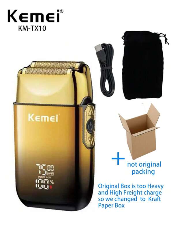 Kemei Rasoir électrique KM-TX10 haute vitesse 7500 tr/min, rasoir professionnel pour hommes, tondeuse à barbe rechargeable USB, machine à raser la tête chauve pour une utilisation quotidienne, double grille réciproque